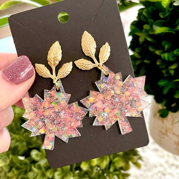 Gold Leaf Autumn Leaf Earrings - Picture 5 of 6